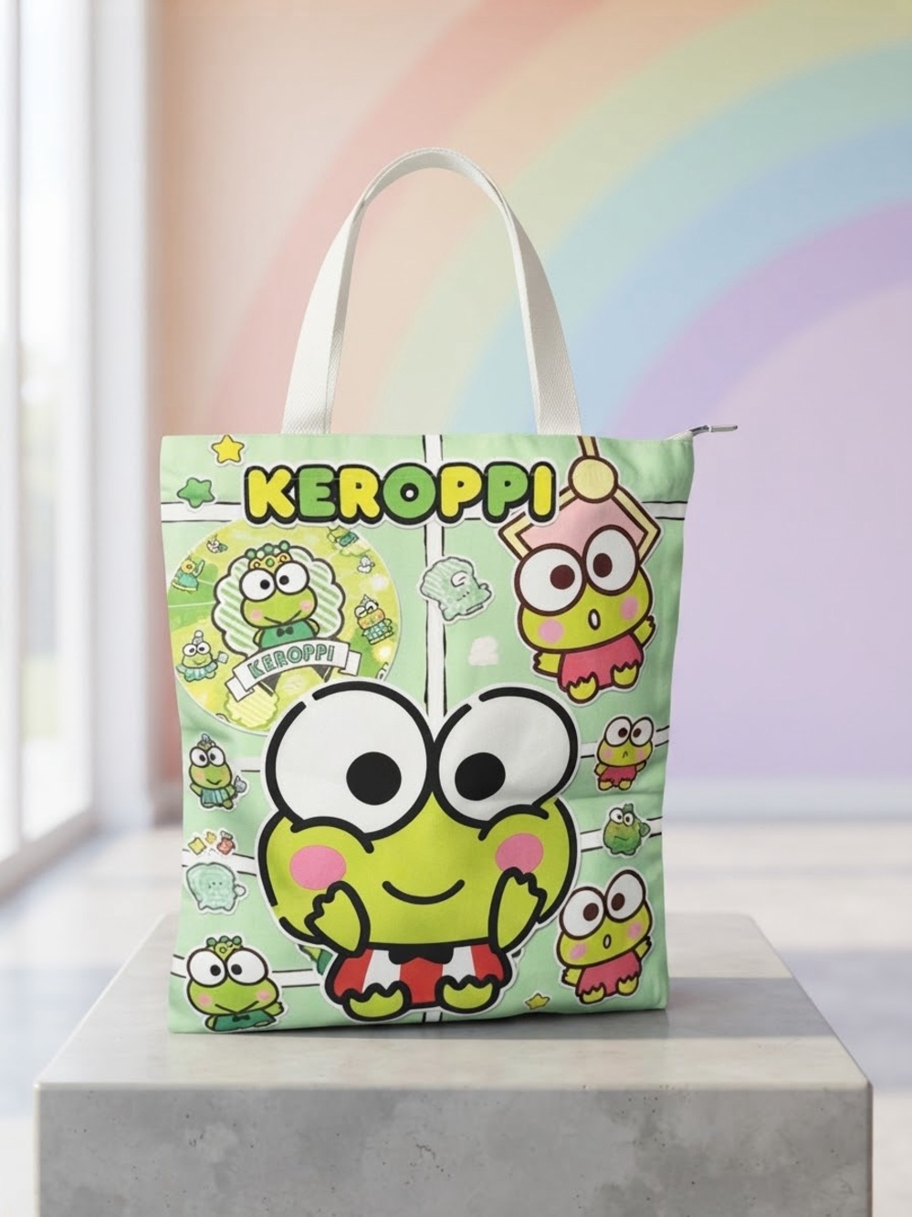 Kids Green Character Tote Bag with zipper